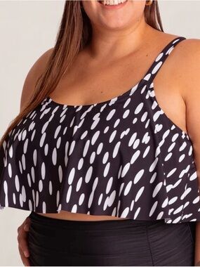 Shapermint Black and White Polka Dot Ruffle Bikini Top size 3XL